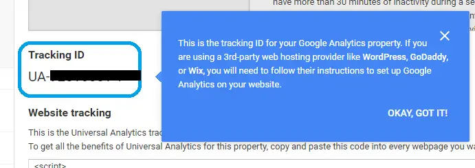 Google Analytics property tracking ID