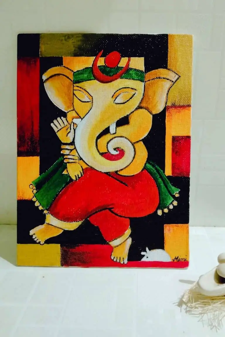 Ganesha Acrylic Painting on Canvas 5*7 Cool  Fun