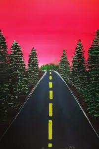 Highway with trees water color painting