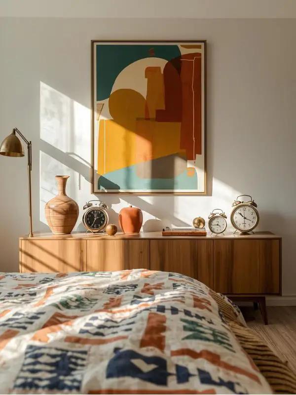 creating mid-century bedroom aesthetics- art and accesories