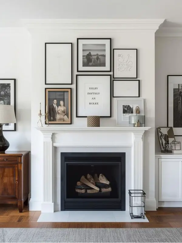 Use the fireplace as a backdrop for a gallery wall: